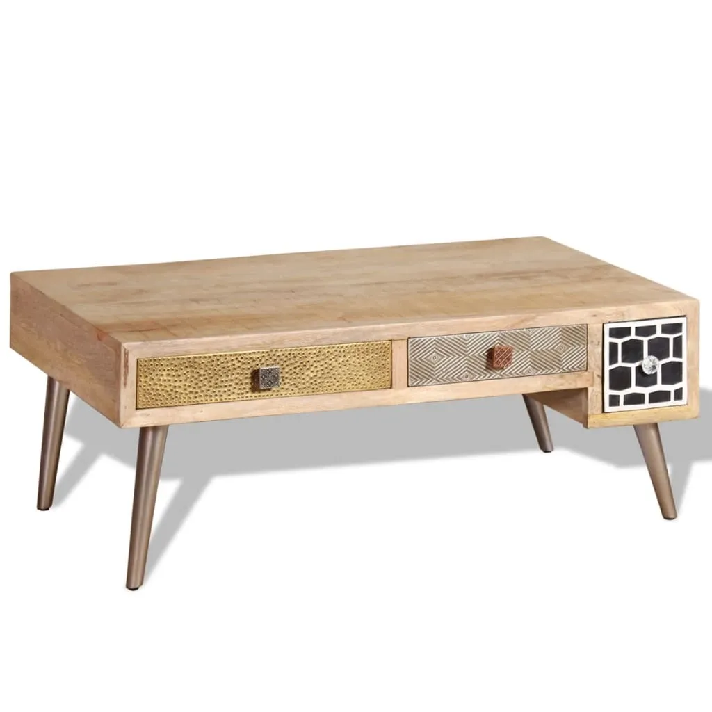 vidaXL Coffee Table with Drawers - Solid Mango Wood, Vintage Style, 105x55x41 cm