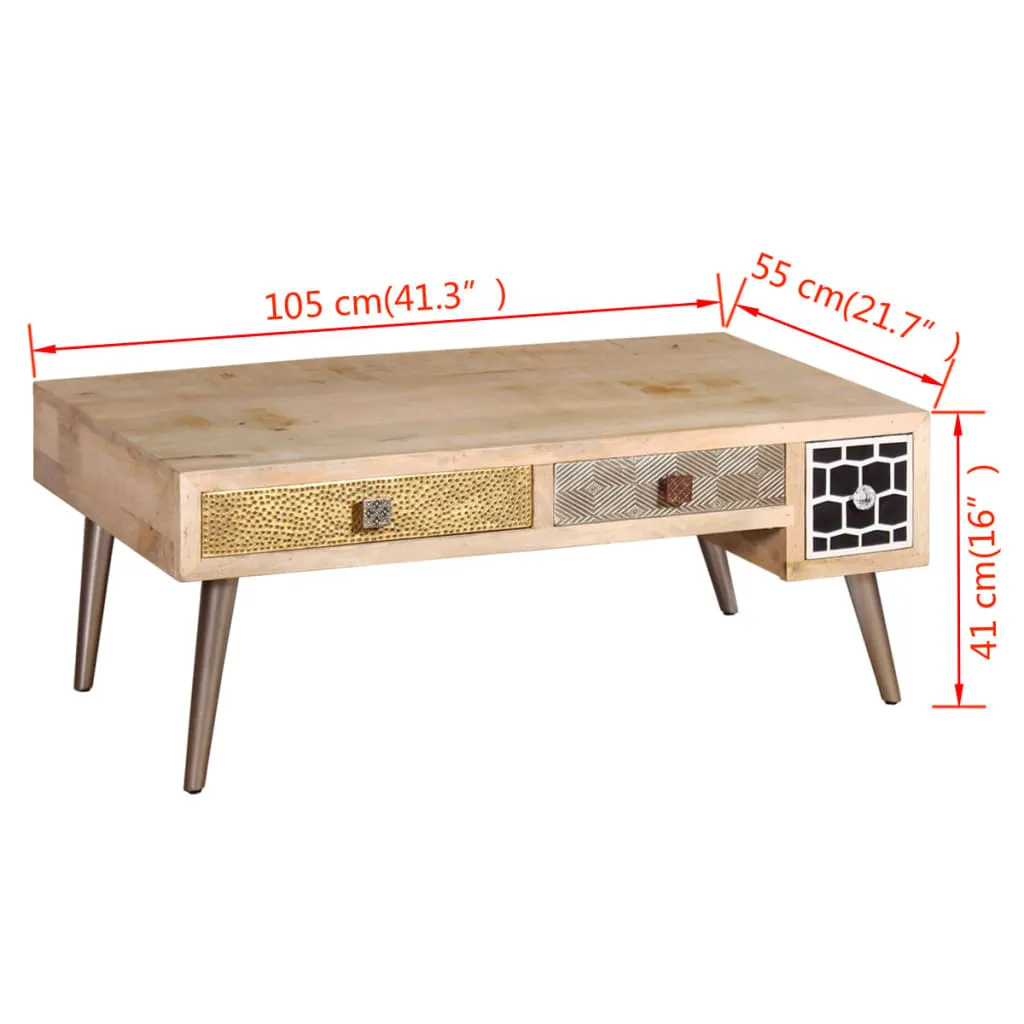 vidaXL Coffee Table with Drawers - Solid Mango Wood, Vintage Style, 105x55x41 cm