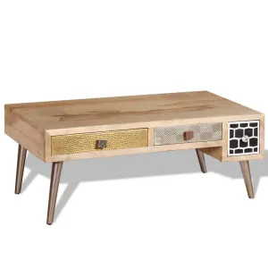 vidaXL Coffee Table with Drawers - Solid Mango Wood, Vintage Style, 105x55x41 cm